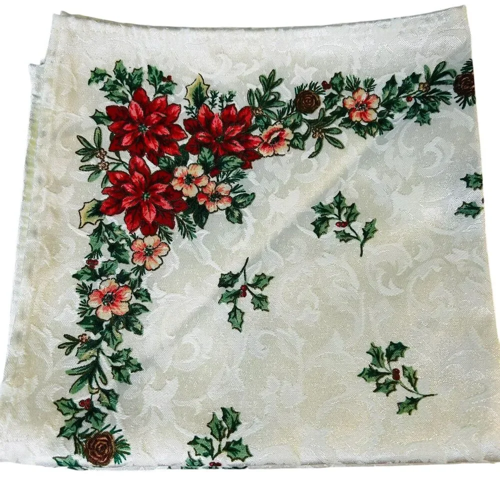 Lot of 8 Holiday Christmas Napkins Jacquard Print Holiday Ivory Red